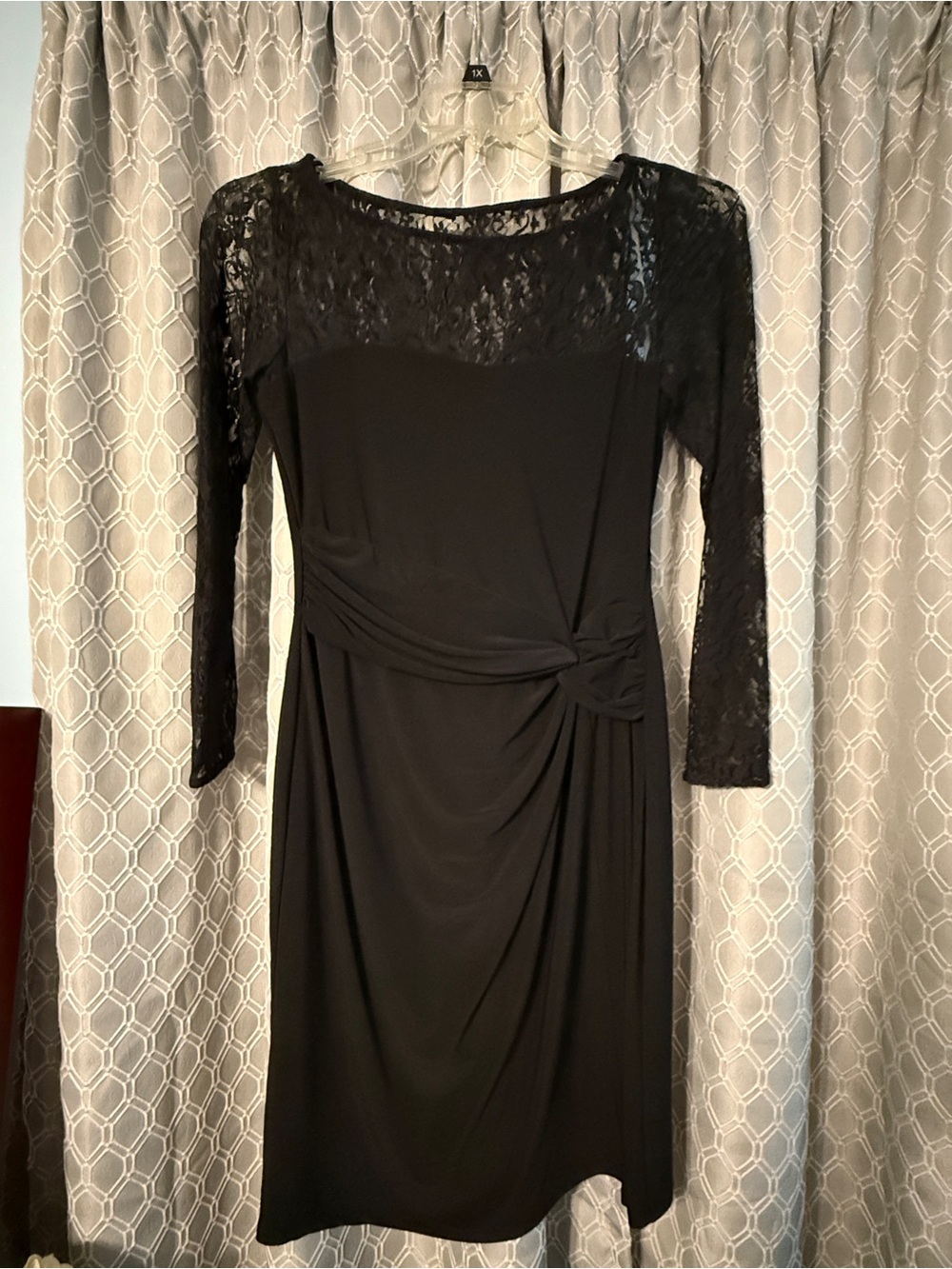 Chaps Black Lace-Yoke Long Sleeve Dress